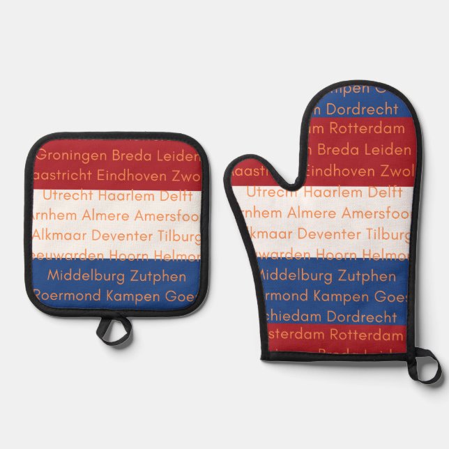 Dutch Flag Colours with Cities Oven Mitt & Pot Holder Set (Front)