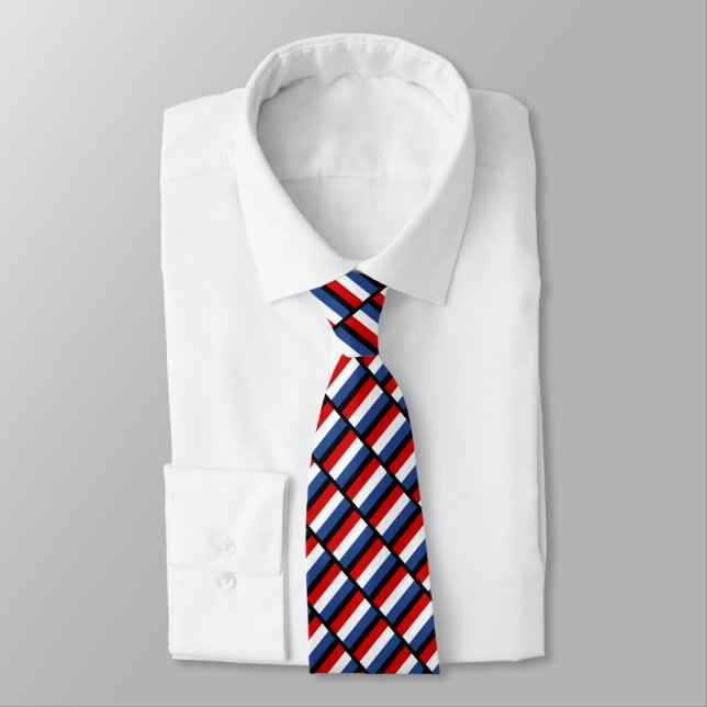 Dutch flag of The Netherlands pattern neck tie (Tied)