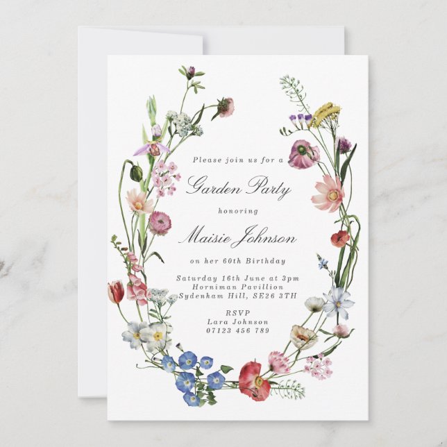 Dutch Floral Wreath Garden Party Birthday Invitation (Front)