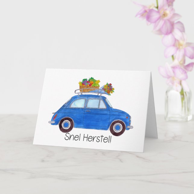 Dutch Get well blue Retro Fiat 500 Card (Orchid)