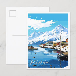 Dutch Harbour Alaska vintage travel illustration Postcard