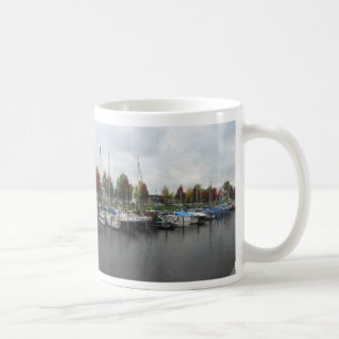 Dutch Harbour with Green & Red Trees Panoramic Mug