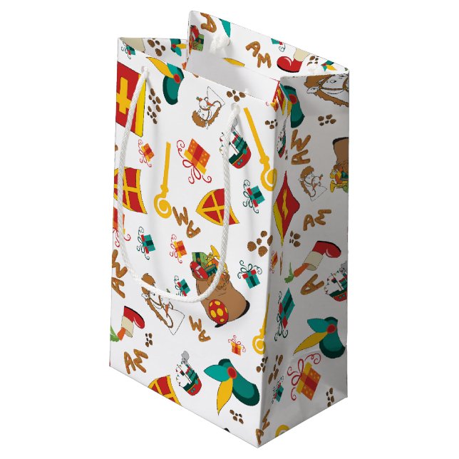 Dutch Holiday, the Sinterklaas Celebration Design Small Gift Bag (Back Angled)