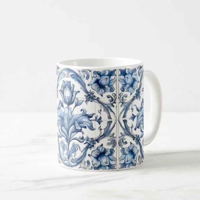 Dutch Holland Blue Tulip Pattern Coffee Mug (Front Right)