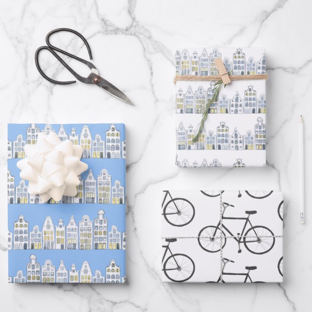 Dutch Houses Bikes Amsterdam Variety Pack Wrapping Paper Sheet (Front)