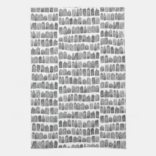 Dutch Houses Winter Amsterdam City Pattern Tea Towel