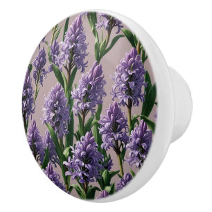 Dutch Hyacinth purple flowers Ceramic Knob