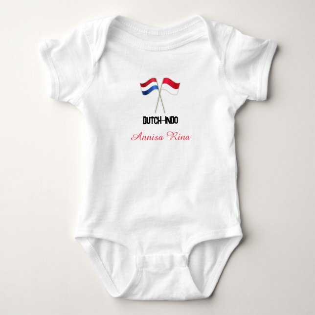 Dutch-Indo with Two Flags with Personalized Name Baby Bodysuit (Front)