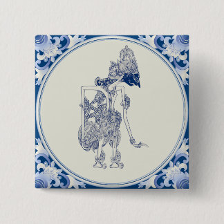 Dutch-Indonesian Shadow Puppet Delft Blauw. 15 Cm Square Badge