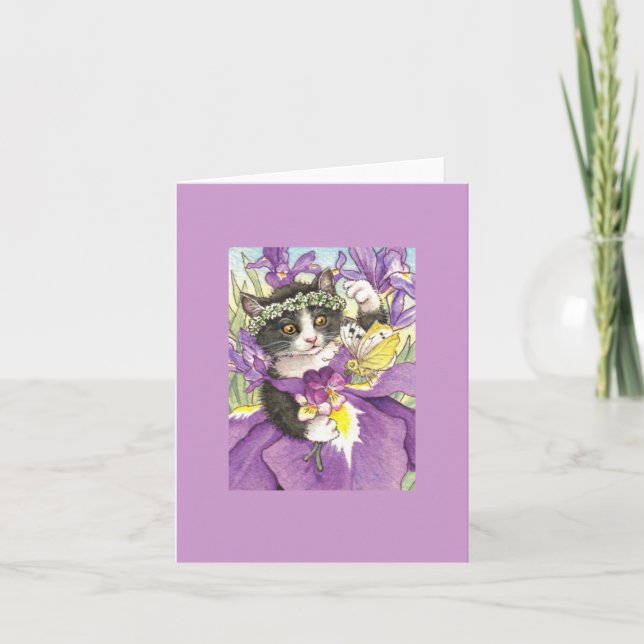 Dutch Iris Kitten Blank Note Card (Front)