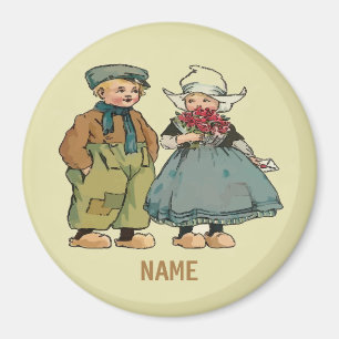  Dutch kids and Flowers, add names Magnet