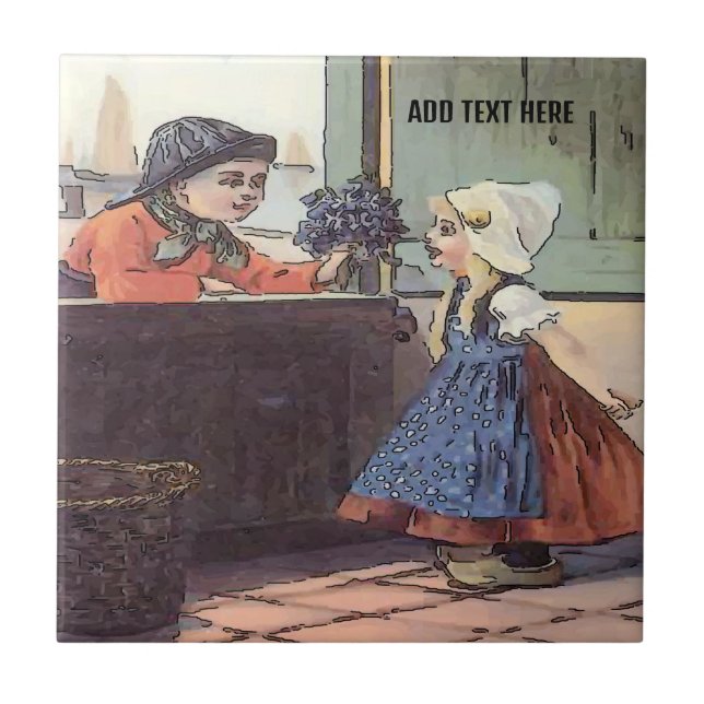 Dutch Kids Flowers  Tile, Dutch Look, Personalise Tile (Front)