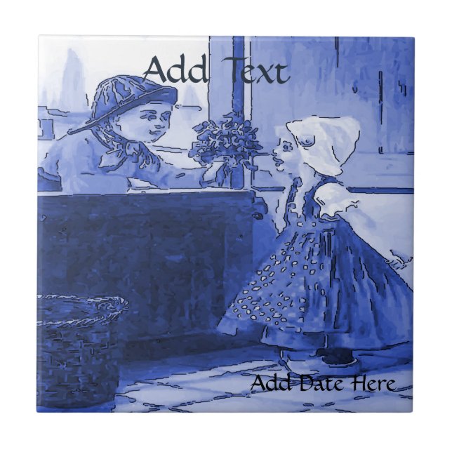 Dutch Kids Flowers  Tile, Dutch Look, Personalise Tile (Front)