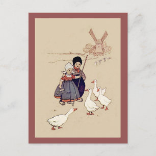 Dutch Kids with Geese Postcard