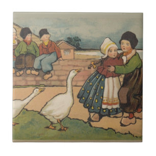 Dutch Kids with Geese Tile