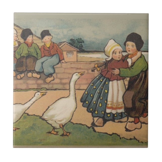 Dutch Kids with Geese Tile (Front)