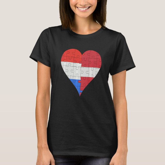 Dutch Latvian Flag Heart T-Shirt (Front)