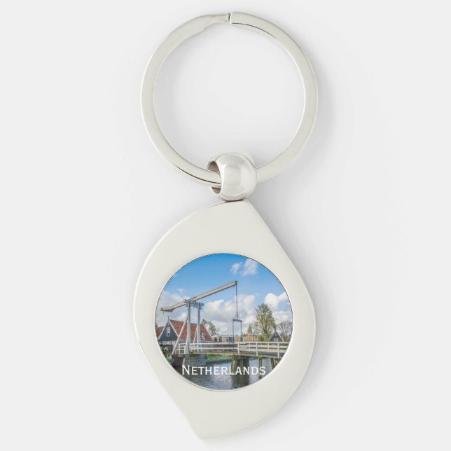 Dutch lifting wooden bridge in Netherlands Key Ring (Front)