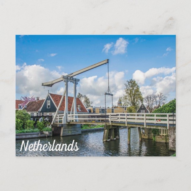 Dutch lifting wooden bridge in Netherlands Postcard (Front)