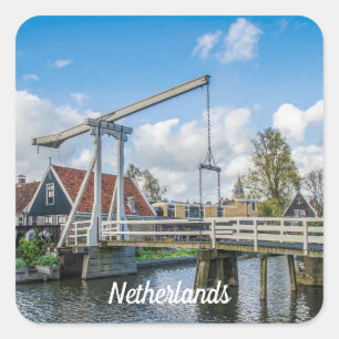 Dutch lifting wooden bridge in Netherlands Square Sticker