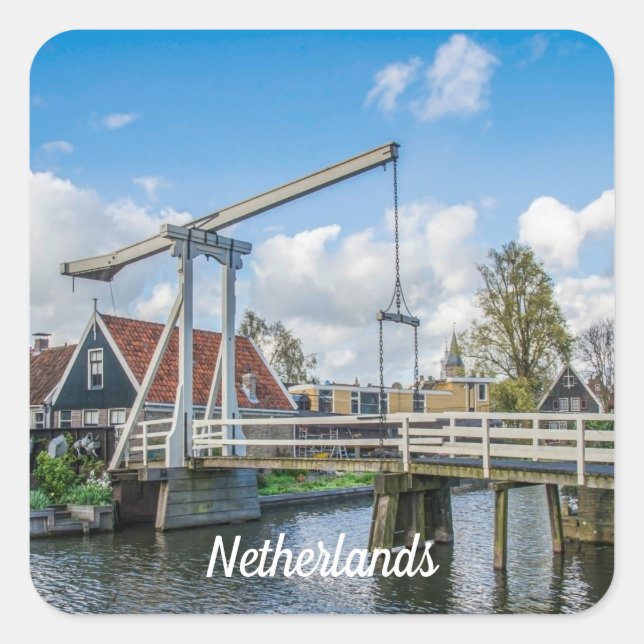 Dutch lifting wooden bridge in Netherlands Square Sticker (Front)