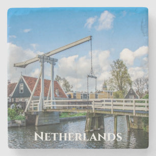 Dutch lifting wooden bridge in Netherlands Stone Coaster