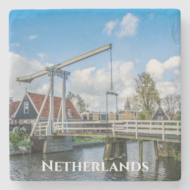 Dutch lifting wooden bridge in Netherlands Stone Coaster (Front)