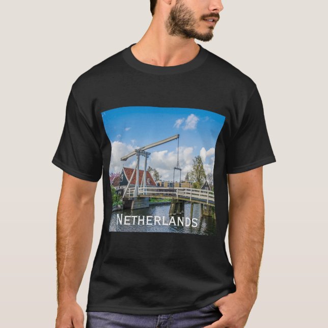 Dutch lifting wooden bridge in Netherlands T-Shirt (Front)
