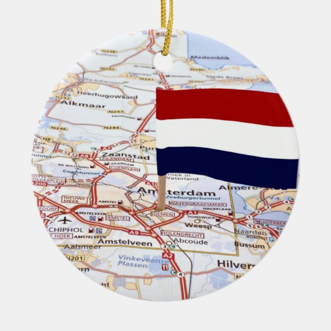 Dutch map and the dutch flag ceramic tree decoration (Front)