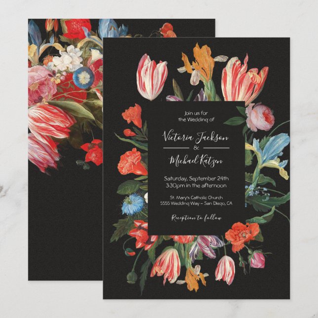 Dutch Maste Floral Dark & Moody Wedding Invitation (Front/Back)