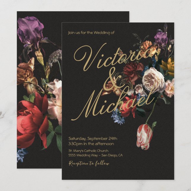 Dutch Master Floral Dark & Moody Wedding Invitation (Front/Back)