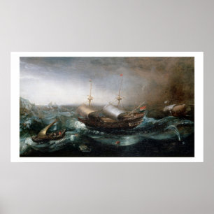 Dutch Merchant Vessels and a Smalschip Accompanied Poster