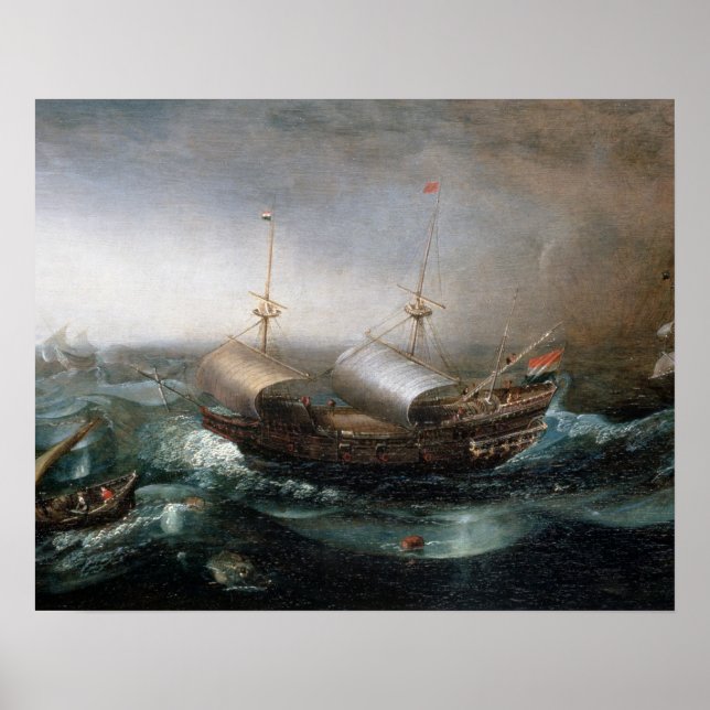 Dutch Merchant Vessels and a Smalschip Accompanied Poster (Front)