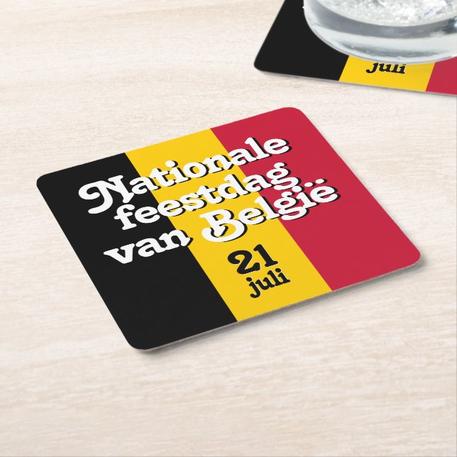 Dutch Nationale feestdag van België Belgian Flag Square Paper Coaster (Angled)