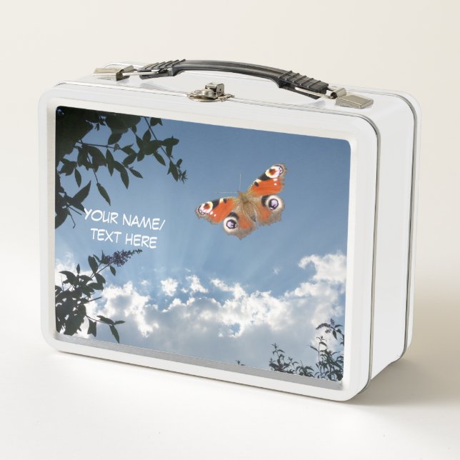 Dutch Peacock Butterfly Cust. Text Lunch Box (Front)