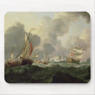 Dutch Pinks and a British Frigate in Choppy Seas Mouse Mat