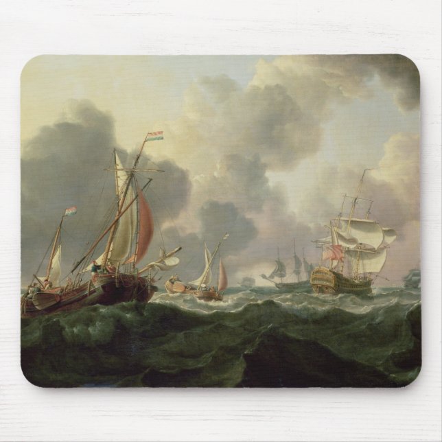 Dutch Pinks and a British Frigate in Choppy Seas Mouse Mat (Front)