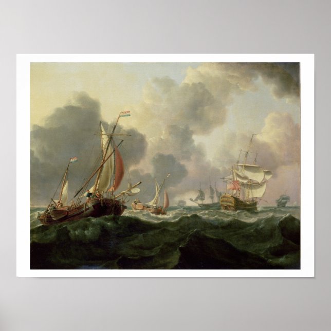 Dutch Pinks and a British Frigate in Choppy Seas Poster (Front)