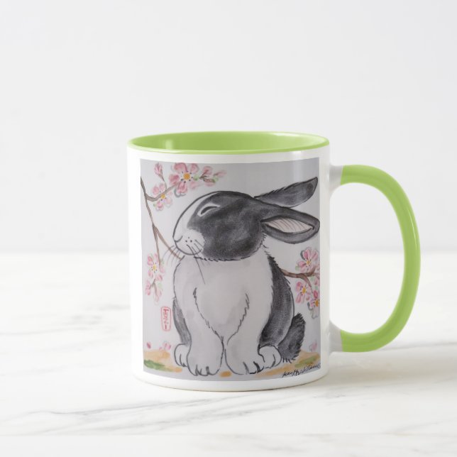 Dutch Rabbit & Cherry Blossom Mug - So Cute! (Right)