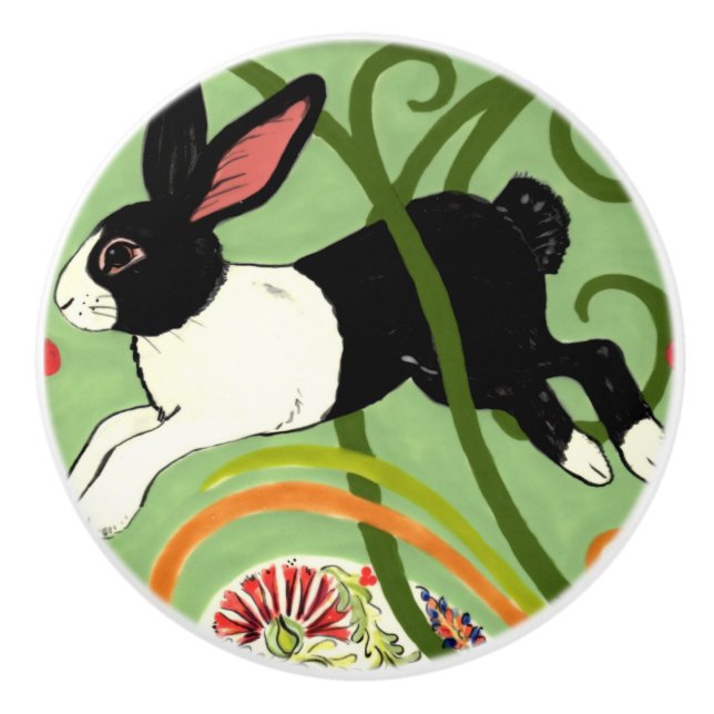 Dutch Rabbit Green Art Deco Drawer Pull Door Knob (Front)