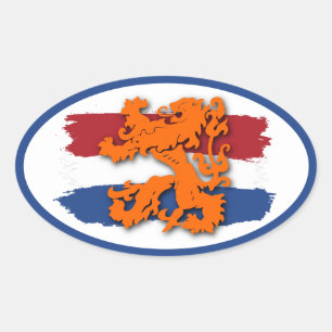 Dutch Red White Blue Flag Orange Lion Team Holland Oval Sticker