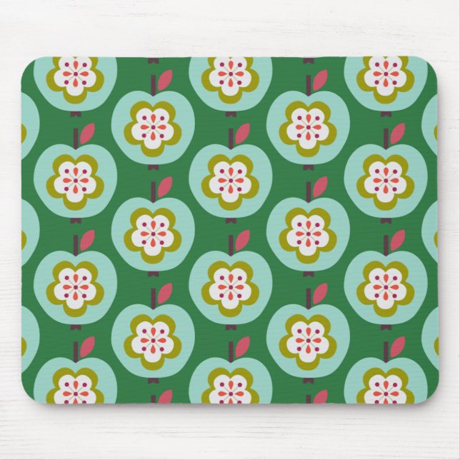 Dutch Retro Apples Green Mouse Mat (Front)