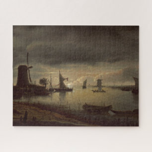 Dutch River Scene with Windmill by van Borssom Jigsaw Puzzle