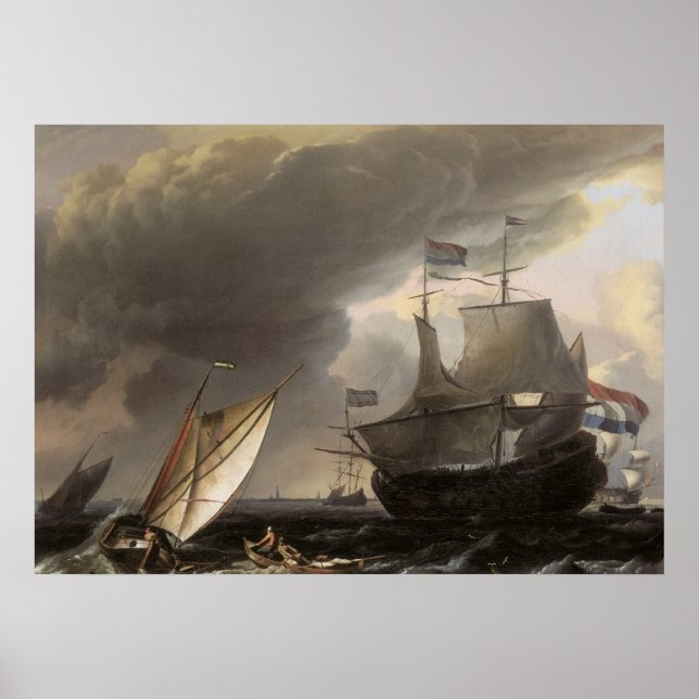 Dutch Sailing Ships on a Stormy Sea c. 1690 Poster (Front)