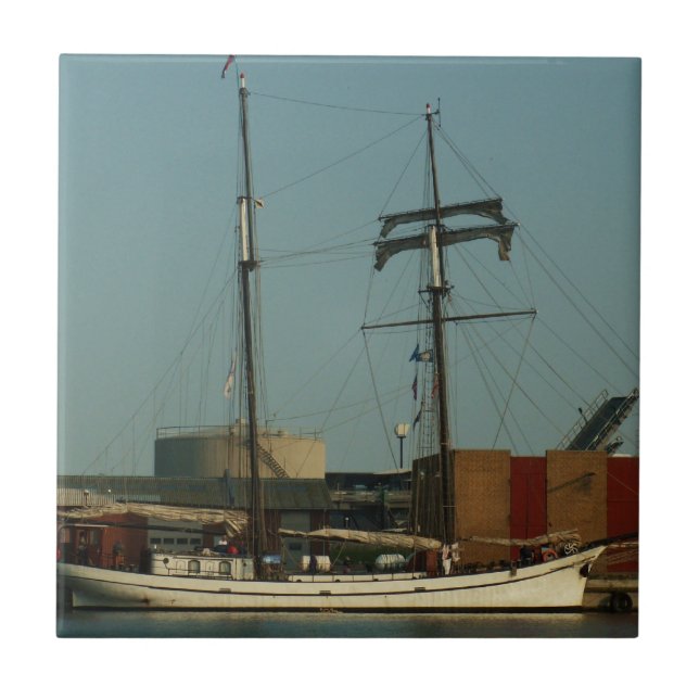 Dutch Schooner In Danish Harbor Tile (Front)