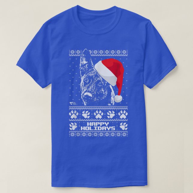 Dutch Shepherd Cute Happy Holidays Christmas  T-Shirt (Design Front)