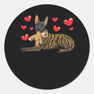 Dutch Shepherd Dog With Stuffed Animal And Hearts Classic Round Sticker