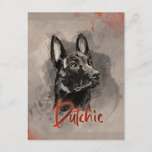  Dutch Shepherd - Dutchie Illustration Postcard