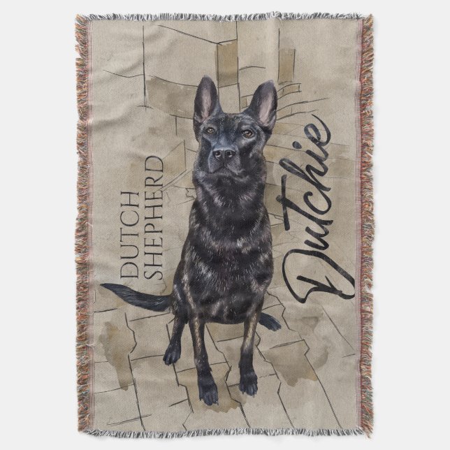 Dutch Shepherd - Dutchie Illustration Throw Blanket (Front Vertical)