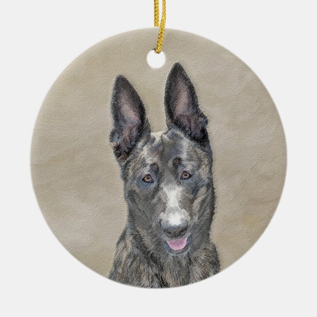 Dutch Shepherd Painting - Cute Original Dog Art Ceramic Tree Decoration (Front)
